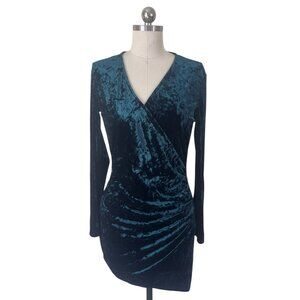 MNG Crushed Velvet Bodycon Dress Womens Medium Green Draped Whimsigoth Vamp 90s